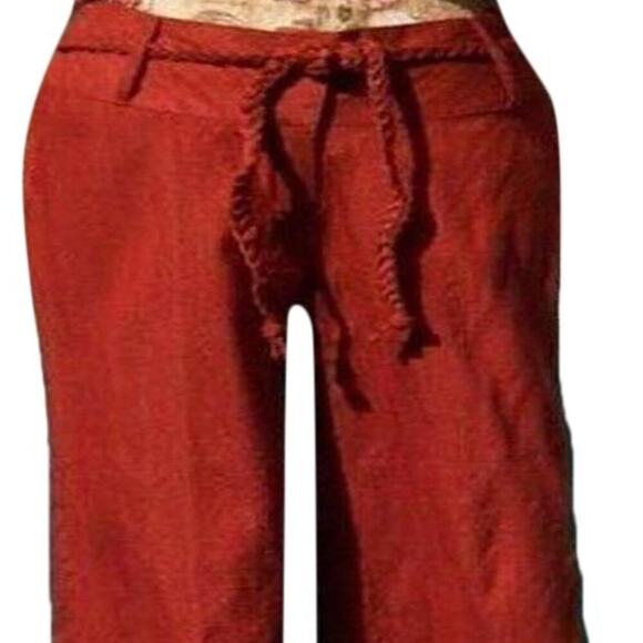Cache Rust 100% Raw Silk Removable Self Belt Crop Pant New NWT Linen Feel $108 - Picture 3 of 12